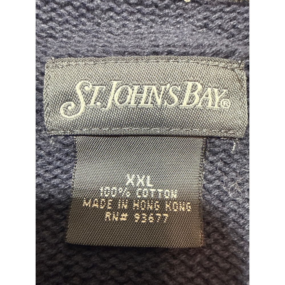 Vintage St Johns Bay Mens XXL Navy Blue Cotton Knit Sweater 90s Diamond Texture - Picture 3 of 7